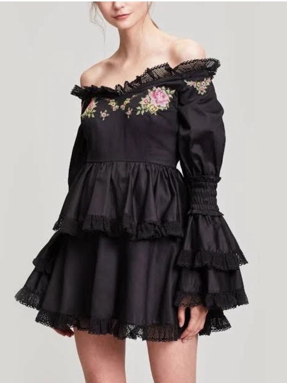Alice McCall Valli 4 Dress in black with floral embroidery